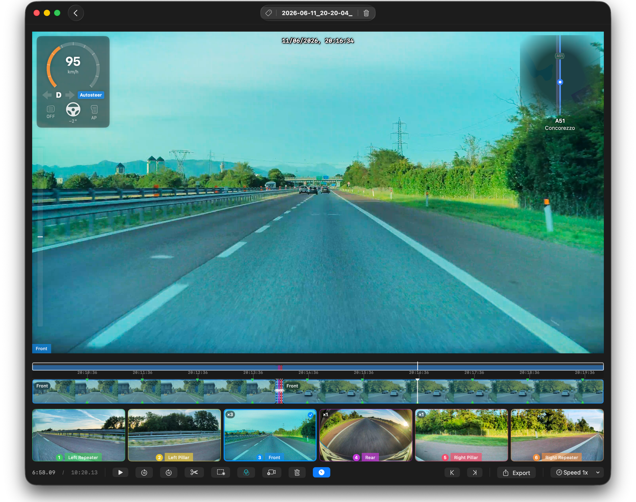 SentryCut Pro  View, edit, and export all 6 dashcam angles in perfect sync. Smart USB import, telemetry overlays, and timeline editing in one app.