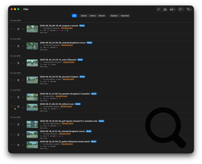 SentryCut Pro Smart Library — Category tabs, color tags, and day grouping