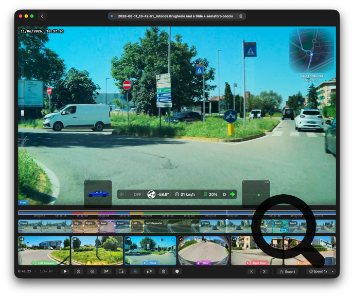 SentryCut Pro Multi-Camera Viewer — All 6 angles with telemetry overlay and live map